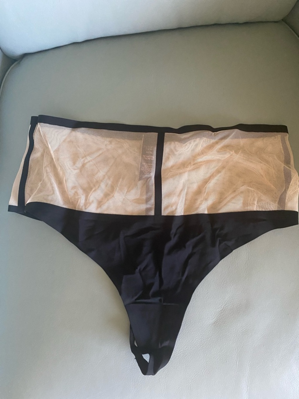 Victoria's Secret Black and Beige Mesh High-Waist Thong